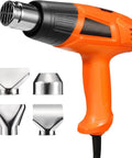 Powerful 1500W dual temperature heat gun with 350C and 550C settings, ergonomic grip, and nozzle attachments for woodworking projects