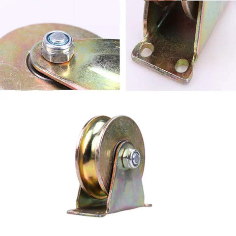 Heavy Duty U Groove Track Wheels For Sliding Gates And Barn Doors Galvanized Steel Rollers close-up view of roller wheel with mount.
