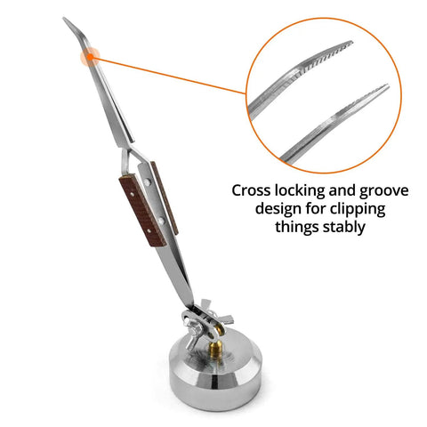 Third Hand Tweezers With Cross Locking Clamps And 360 Degree Rotating Base for Jewelry Making Soldering and Repair Kit