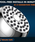 Close-up of High Pressure 3 Inch Shower Head With Beast Mode Water Flow, silver finish, showing silicone nozzles and G1/2 thread.