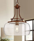 Rustic Farmhouse Industrial Round Ceiling Pendant Light With Clear Glass Shades For Dining Room Kitchen Island Foyer Entryway Modern Edison LED Fixture E26 Base Imitation Wood Grain Finish 17 Inches High 13.4 Inches Wide