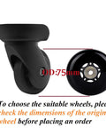 Replacement 75mm Luggage Wheel 24mm Wide Inline Roller with 8mm Bearing, black color, includes 35mm and 40mm axles