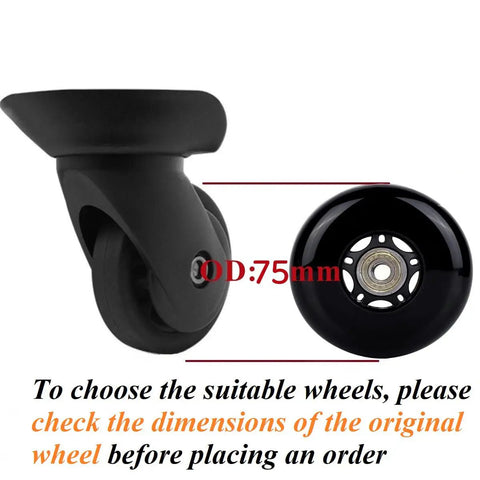 Replacement 75mm Luggage Wheel 24mm Wide Inline Roller with 8mm Bearing, black color, includes 35mm and 40mm axles