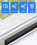 2 Pack Air Conditioner Foam Tape With Heavy Duty Adhesive to Weather Strip Window AC Units and Plug Drafts Instantly visible with soundproof, dust-proof icons.