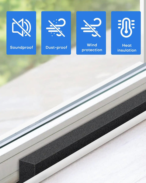 2 Pack Air Conditioner Foam Tape With Heavy Duty Adhesive to Weather Strip Window AC Units and Plug Drafts Instantly visible with soundproof, dust-proof icons.
