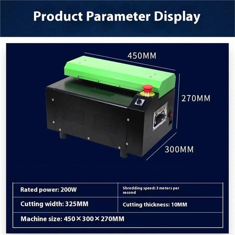 Eco Friendly Cardboard Cutter Paper Cutting Machine That Turns Waste Cardboard Into Cushioning Mesh For A Real Game Changer In Sustainable Packaging Compact And Easy To Use In Warehouses And Packaging Stations., 450 x 300 x 270 mm machine with 325 mm cutting width