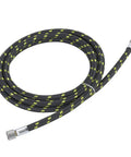 Heavy Duty Braided Air Hose With Slick Rubber Cover For Airbrush Compressor And Detail Work One Eighth Inch Quick Connect in black and yellow design.