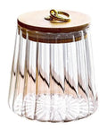 Score A Solid Straight Up Airtight Glass Tea Canister And Coffee Bean Storage Jar With Moisture Proof Seal To Keep Every Cup Fresh Built With Thick Clear Glass Perfect For Home Use Today, featuring ribbed design and wooden lid.