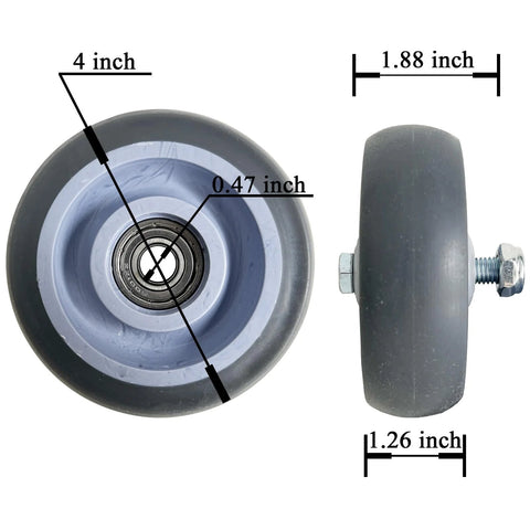 4 Inch Heavy Duty Plate Casters With 265 Lbs Per Wheel And 530 Lbs Total Capacity, PU Wheels With Ball Bearings, Gray Finish