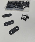 Top Shelf Black Straight Corner Braces Heavy Duty Flat Steel Angle Mounts Paired With All Matching Screws Included For Rock Solid Furniture Reinforcement And No Sweat Home Fixes with screws in a plastic box.