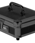 Locking Cash Box With Removable Tray And Under Tray Storage For Tickets And Receipts, Combination Lock, Tactical Black, angled view
