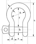 Technical drawing of Beefy Heavy Duty Bow Shackle With Screw Collar Pin G-4161 55 Ton WLL EN 13889 MBL 6X WLL Hot Dipped Galvanized