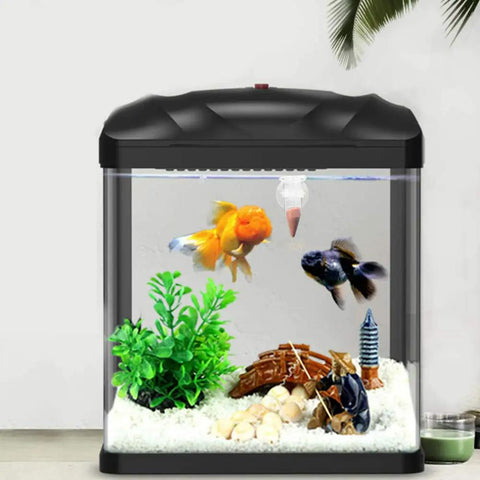 Acrylic V Shape Conical Aquarium Fish Feeder Cup For Live Red Worms Bloodworms And Brine Shrimp Eggs With Heavy Duty Suction Base in use with fish.