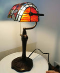 Dragonfly Tiffany Style Stained Glass Desk Lamp for Reading and Working, banker table lamp with adjustable directional light, red glass