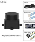 360 Degree 2D Lidar Distance Sensor Kit With 12 Meter Range And 10 Hz Scan Rate for robotics, cables and adapter included