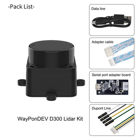 360 Degree 2D Lidar Distance Sensor Kit With 12 Meter Range And 10 Hz Scan Rate for robotics, cables and adapter included