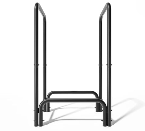 Black Detachable Round Tube Firewood Rack Log Holder For Indoor And Outdoor Fireplaces, Weatherproof Steel Frame