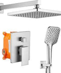 Rainfall Shower System With 10 Inch Rain Head And 3 Mode Handheld, Wall Mounted Dual Shower Fixtures With Valve And Trim Included
