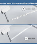Adjustable water spray nozzles for feminine and rear wash on White Elongated Bidet Toilet Seat With Soft Close Lid.