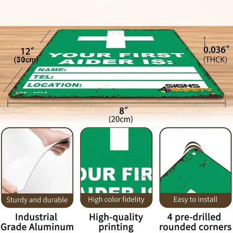 12 By 8 Inch Aluminum First Aider Information Sign Built To Last With Crisp Print, Rust Resistant Metal, Easy Read