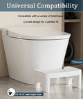 7 Inch Height Toilet Stool For Adults next to a modern white toilet, showcasing compatibility and curved design for universal fit.