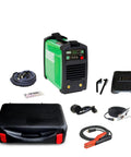 Portable Dual-Voltage Arc Welder With Lift-Start TIG IGBT Inverter 110 To 220V, carry case, cables, and accessories displayed