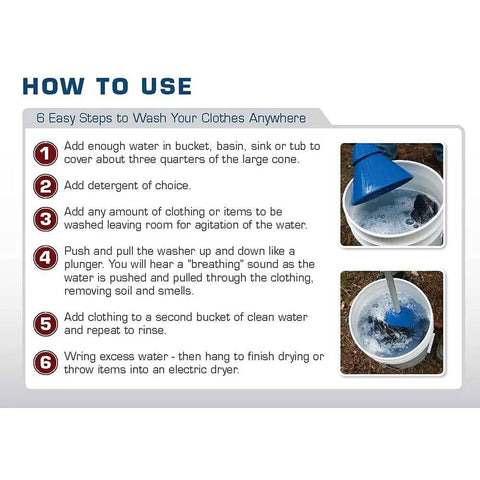 How to use Total Game Changer Portable Manual Clothes Agitator displayed in 6 easy steps with water and detergent.