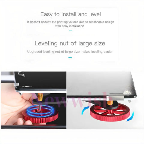 Ender 3 Bed Leveling Upgrade Kit with large red metal nuts, demonstrating easy leveling installation on 3D printer.