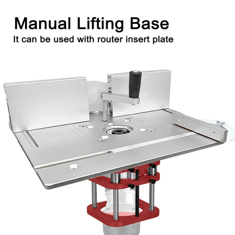 Rock Solid Manual Router Table System With 51Mm Lifting Stroke Fits 64 66Mm Motors, manual lifting base with router insert.