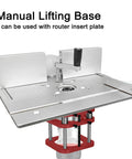 Slick Manual Router Lift Table Adjuster With 51mm Smooth Raise Travel Fits 64 To 66 Millimeter Motors includes adjustable metal lifting base.
