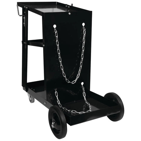 Universal Mobile Welding Cart On Wheels With Storage Trays For MIG Welders And Plasma Cutters Heavy Duty Black Cart