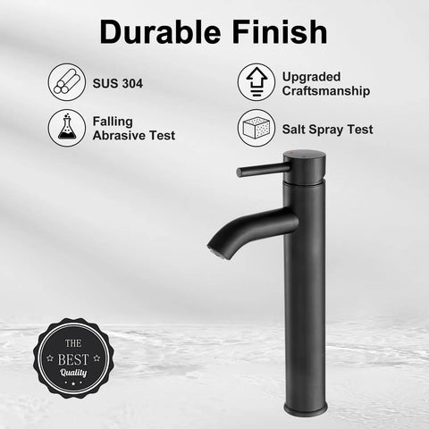 Chrome Vessel Sink Faucet Tall Modern Design With Single Handle One Hole Mount, stainless steel, durable finish