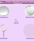 58Mm Button Maker Kit For Keychains, Pro Grade 50 Sets with Metal Top Shell, Back Cover, Ring, Keychain Head, Transparent Film
