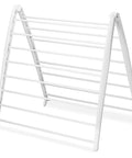 Freestanding Indoor Clothes Drying Rack Foldable Garment Hanger Compact Space Saving Design Lightweight White Finish with slatted drying surface.