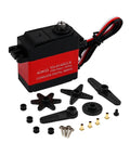 Built Tough 40Kg RC Servo With Heavy Duty Metal Gears And A Lightning Fast Coreless Motor For Rock Solid Handling In Custom RC Cars Plug And Play 180 Or 360 Degree Spinning Upgrade Gear with accessories.