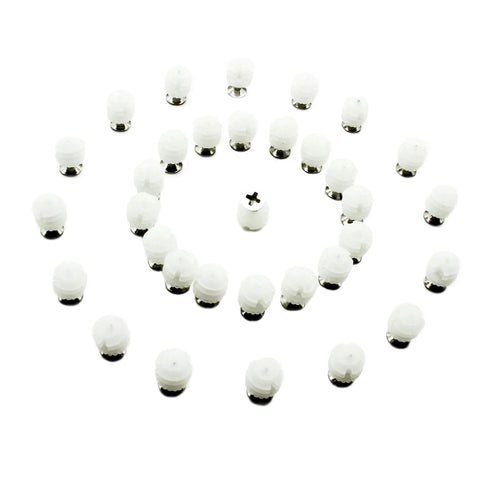 Plastic Hinge Dowel Inserts With Screws 100 Pack for Cabinet Repair in Composite Wood arranged in a circular pattern