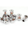 Pack Of Ten Tough As Nails Fire Sprinkler Heads With Rock Solid 20MM Male Thread And Straight Up Reliable 5MM Glass Bulb For Dependable Home Plumbing And Industrial Water Safety Systems In Classic Red Metal, showcasing ten chrome heads.
