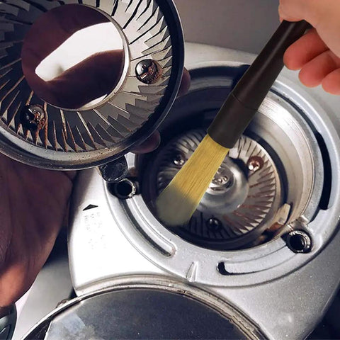 Dual End Coffee Cleaning Brush For Espresso Machines And Home Barista Gear Pro Grade Soft Grinder Brush in use