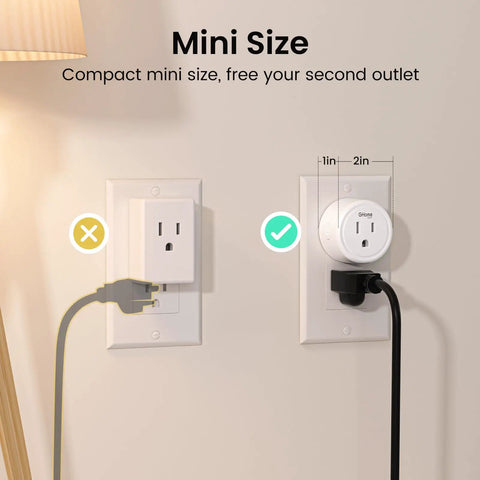 Smart Plug Mini Pack That Works With Alexa And Google Home, WiFi Outlet With Timer, compact size comparison on wall outlet, 4 Pack