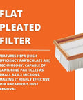 Flat Pleated HEPA Filter For 0.3 Micron Hazardous Dust, Replacement Dust Extractor Filter Compatible With Turbo II X AC Vacuum image