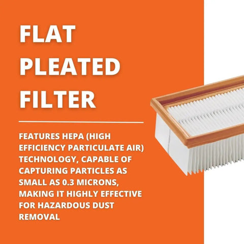 Flat Pleated HEPA Filter For 0.3 Micron Hazardous Dust, Replacement Dust Extractor Filter Compatible With Turbo II X AC Vacuum image