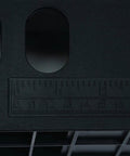 Close-up of measurement markings on Five In One Workbench Table With Adjustable Height And Clamping Surface That Doubles As Scaffold Dolly And Creeper Do It All Orange And Black Multi Purpose Work Station