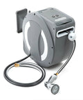 Battery Powered Wall Mounted Retractable Hose Reel With Automatic Retraction, Dual Hose Length Control, 8 Pattern Nozzle