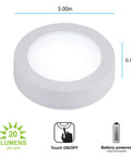 Under Cabinet LED Puck Light Wireless Battery Operated Touch Activated Stick On Lighting 3-inch size 20 Lumen Bright White