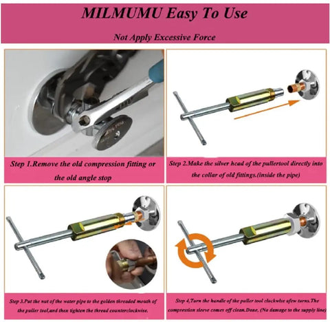 Sleeve Puller For One Half Inch Compression Fittings, Quick Nut And Ferrule Removal Tool For Corroded Or Frozen Supply Stops, Makes Removing Old Rings Easy, Time Saving Plumbing Repair Gear For DIY And Pros, used on 1/2-inch copper fitting