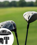 Premium Tungsten Golf Club Weights 19 Gram Adjustable Driver Heads with screws displayed against a green background.