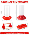 Game Changer Complete Six Piece Chick Feeder And Waterer Combo With Automatic Mini Perch for product dimensions showing size and layout