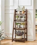Industrial 4 Tier Bookshelf Freestanding Rustic Display Bookcase Storage Rack With Foldable Frame And Flip Up Shelves Dope Natural Wood Finish