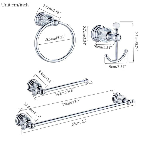 Crystal Chrome Bathroom Accessory Set For Your Modern Pad With 24 Inch Towel Bar Toilet Paper Holder Towel Ring Coat Hook