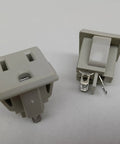 Heavy Duty NEMA 5-15R Wall Outlet Featuring Quick Snap In Panel Mount For Easy Swap Home Projects Robust 15 Amp 125 Volt Grey receptacle with two prongs.